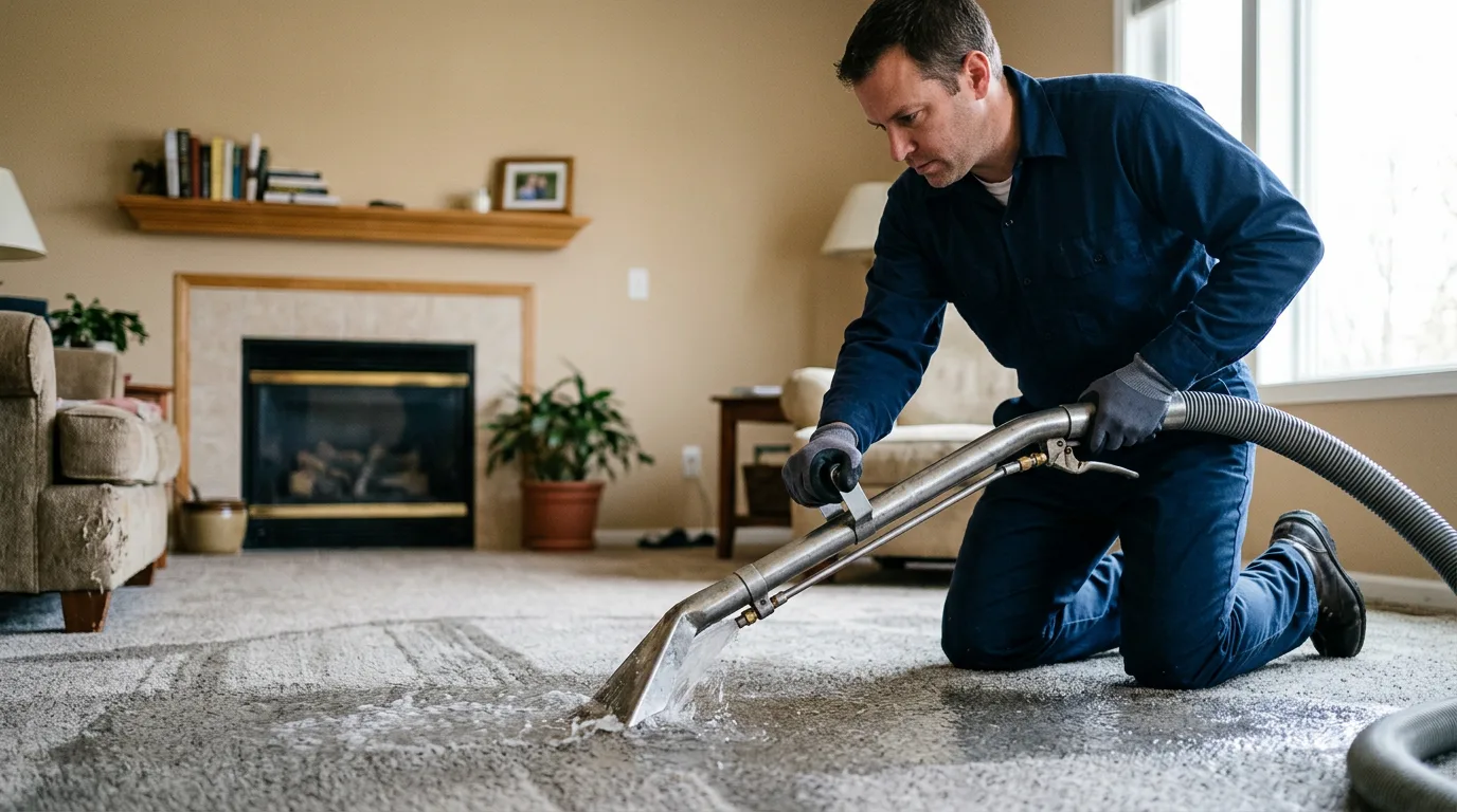 Water damage restoration technician working near Kintnersville, PA